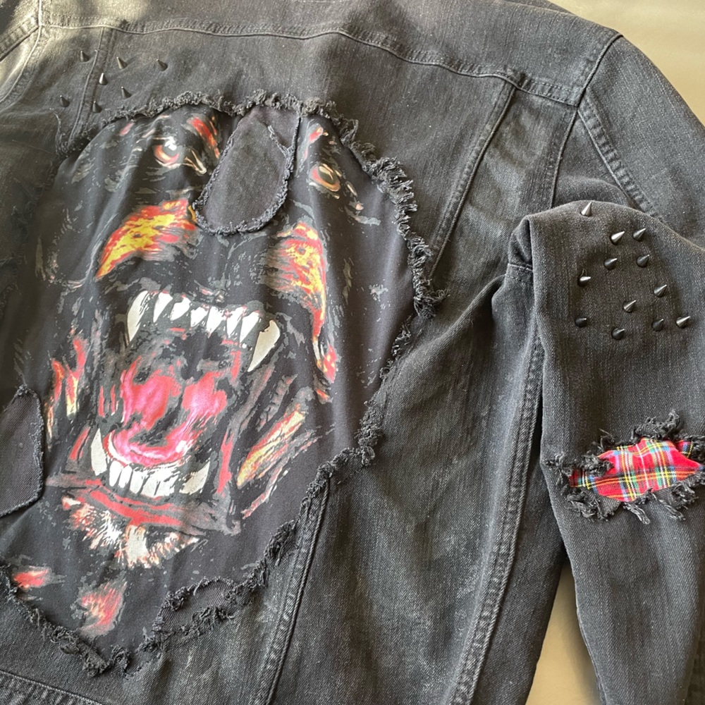 Custom Denim Jacket Givenchy Inspired Spikes Fray… - image 7